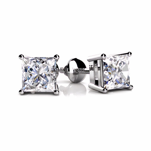 1.5 Carat Natural Princess-Cut Diamond Classic Stud Earrings