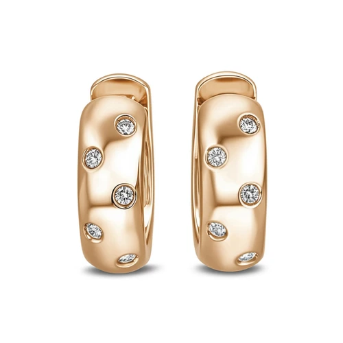 Scattered Diamond Hoop Huggie Earrings Polished 14k Rose Gold