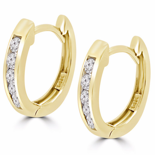 Diamond Channel-Set Hoop Earrings 14k Yellow Gold