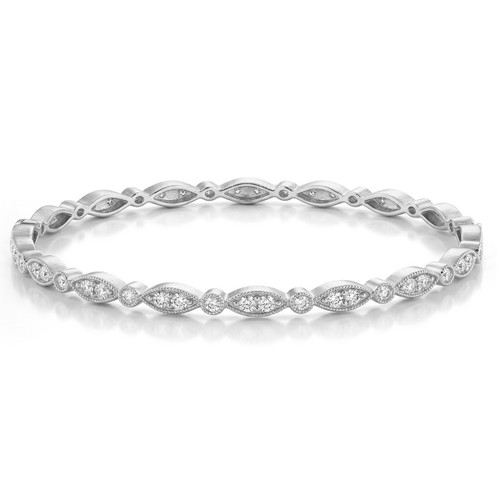 Unique Diamond Bangle Slip On Bracelet 14k White Gold