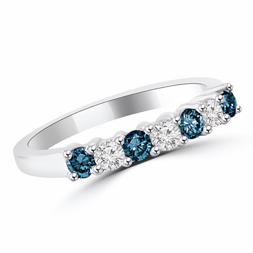 Blue White Diamond Seven Stone Anniversary Wedding Ring