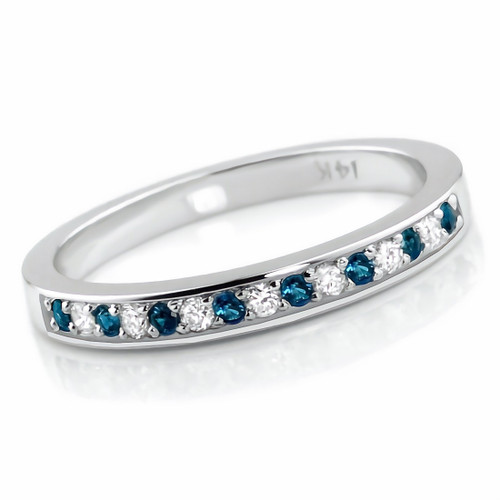 Blue White Diamond Anniversary Wedding Ring Band