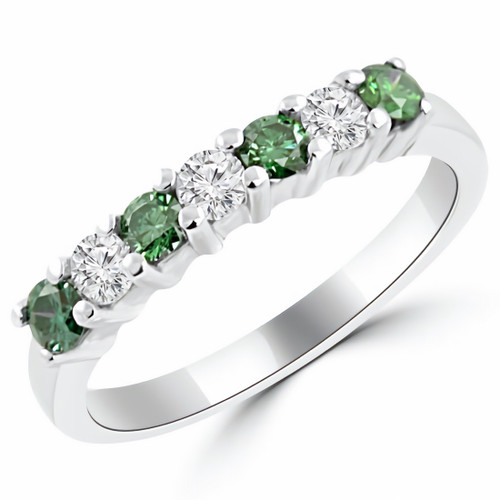 Green White Diamond 7-Stone Anniversary Wedding Ring