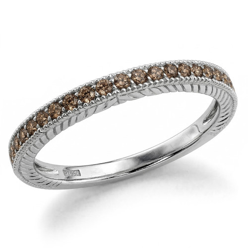 Fancy Brown Diamond Vintage Style Wedding Ring Engraved Band