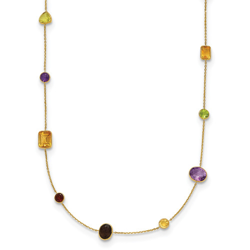 Assorted Mix Shaped Gemstone Station By The Yard Necklace 14k Gold