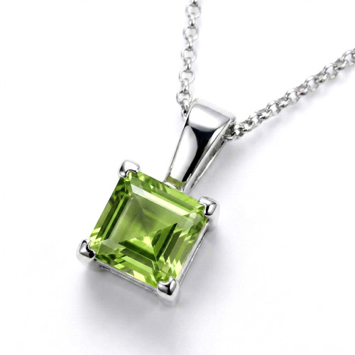 Princess Cut Green Peridot Solitaire Pendant Necklace