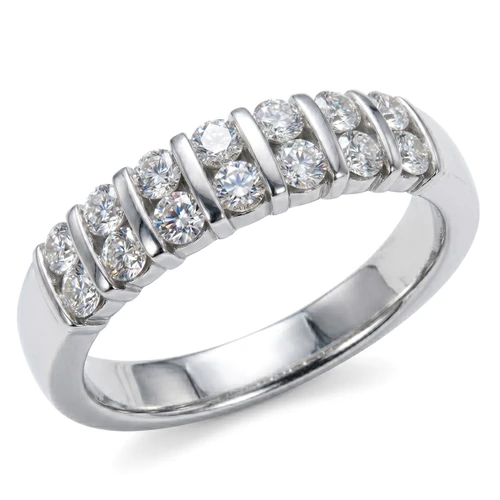 Bar-Set Two Row Diamond Anniversary Ring / Wedding Band