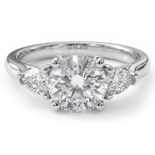 Three Stone Pear Cut Side Diamond Engagement Ring Mounting