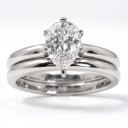 Pear-Cut Diamond Solitaire Engagement Wedding Ring Set
