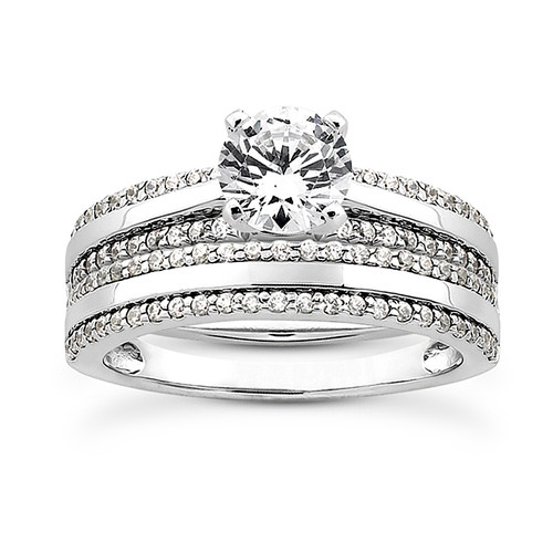 Two-Row Matching Diamond Engagement Wedding Ring Set