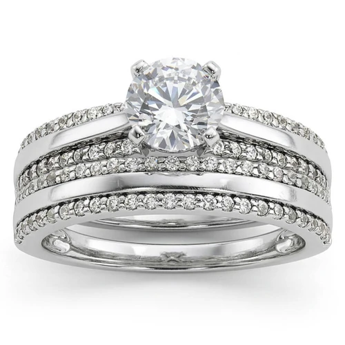Two-Row Matching Diamond Engagement and Wedding Ring Set