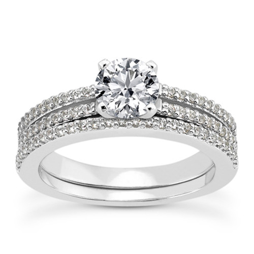 Matching Two Row Diamond Engagement Wedding Ring Set