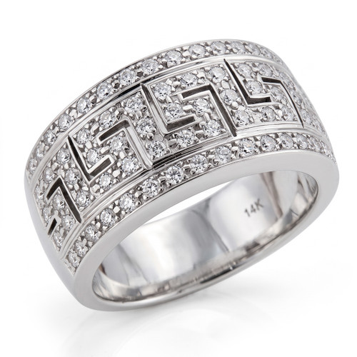 Diamond Unisex Statement Ring Greek Key Design