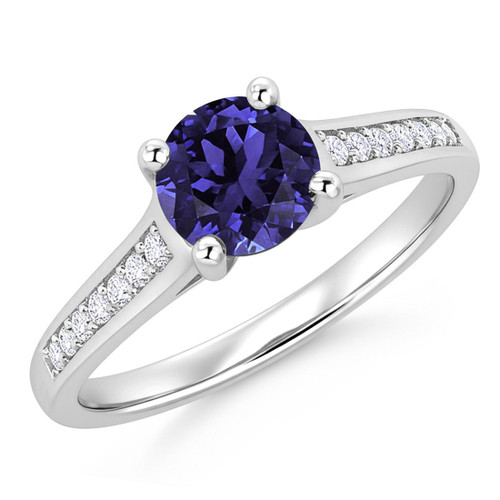 Dainty Round Tanzanite and Diamond Engagement Bridal Ring