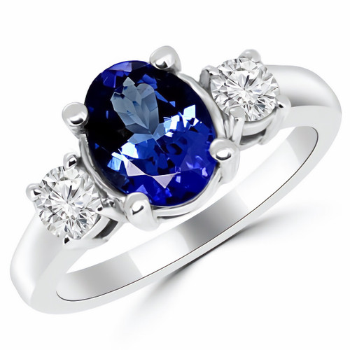 Oval Tanzanite Diamond 3 Stone Engagement Ring