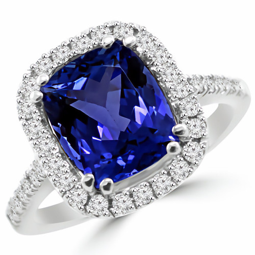Cushion Cut Tanzanite Diamond Halo Engagement Ring