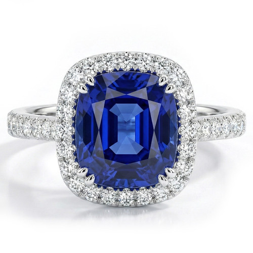 Cushion Cut Tanzanite and Diamond Halo Engagement / Statement Ring