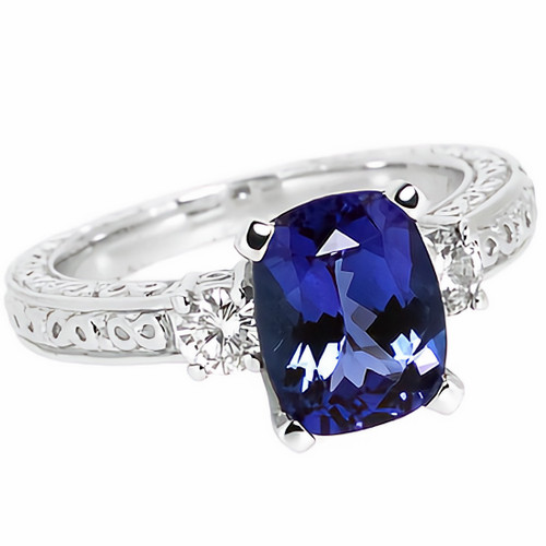Tanzanite 3-Stone Engagement Ring Vintage Style