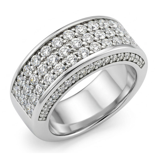 3-Row Pave Diamond Anniversary Wedding Ring Band for Men Women