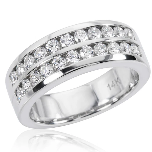 Mens 2 Row Diamond Channel Set Wedding Band Ring