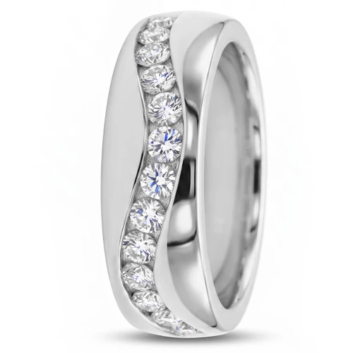 Channel-Set Diamond Twist Wedding Band Wave Ring