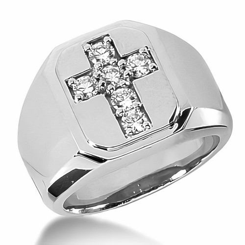 Diamond Cross Men's Pinky Ring