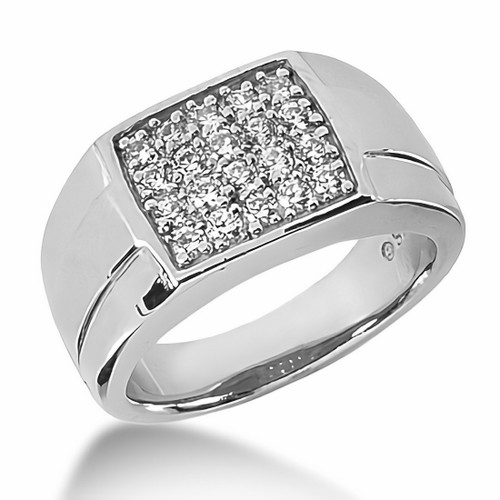 Square 1 Carat Pave-Set Diamond Men's Pinky Ring