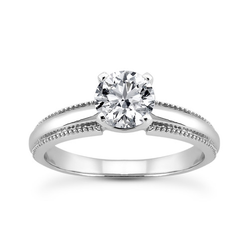 Unique Solitaire Engagement Ring Mounting With Milgrain