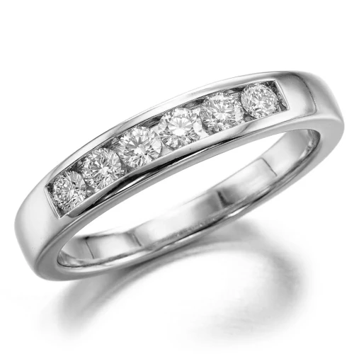 Six-Stone Channel-Set Diamond Wedding Band 14k White Gold Ring