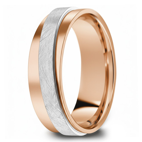 Textured and Polished Wedding Band 14k Two Tone Rose Gold Ring