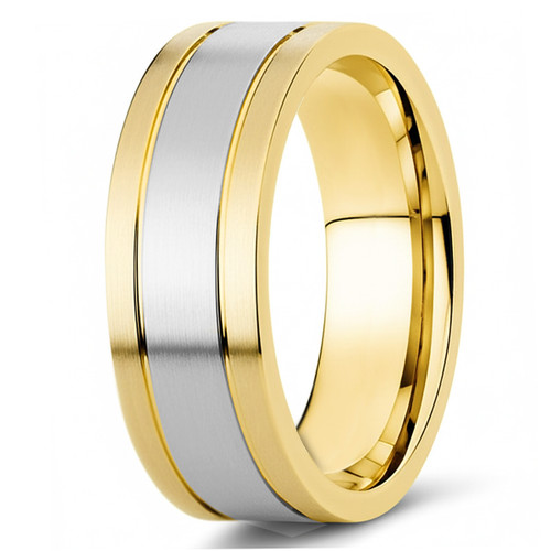 Men's Wedding Band 14k Two Tone Gold Ring With Satin Finish