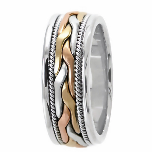 Handmade 14k 3-Tone Gold Weave Wedding Band Ring