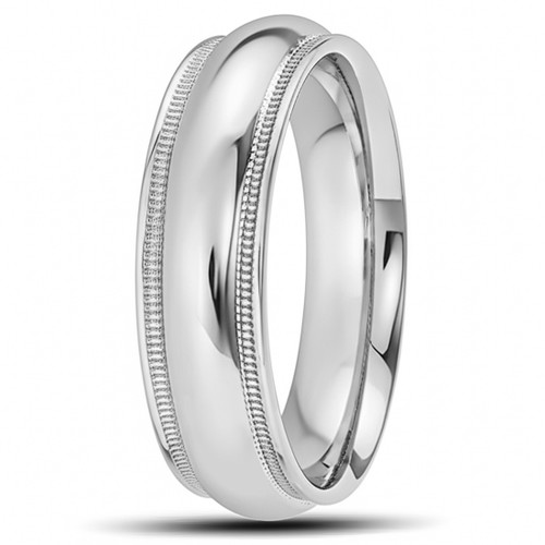 Shiny Milgrain Polished Domed 14k Gold Wedding Ring