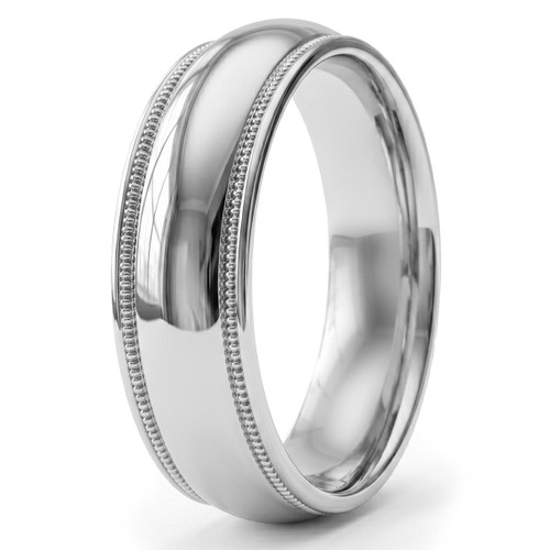 Polished 14k White Gold Traditional Wedding Band With Milgrain Classic Ring
