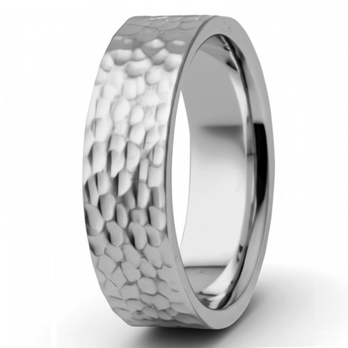 All-Hammered Flat Wedding Band 14k Gold Comfort Fit Ring