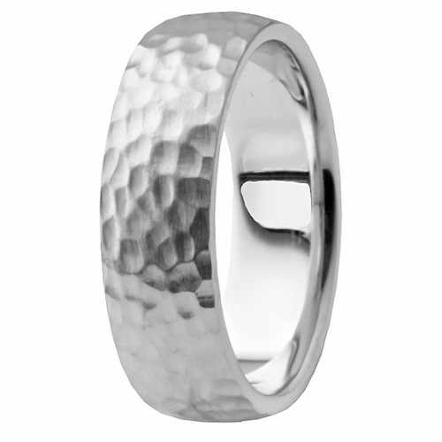 All-Hammered Domed 14k White Gold Wedding Band