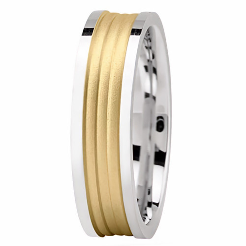 Matte Polished 14k 2-Tone Gold Wedding Band Comfort Fit Ring