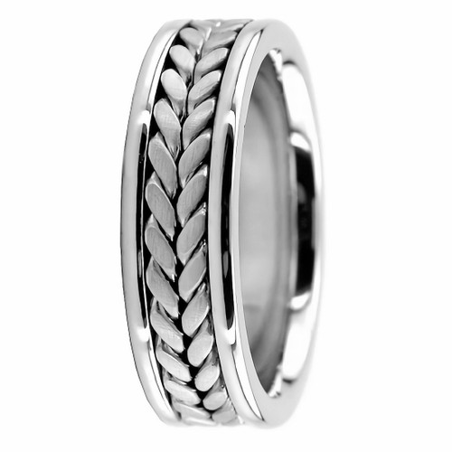 Braided Weaved 14k White Gold Wedding Band Ring