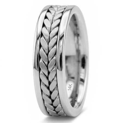 Men's Handmade Wedding Band Braided 14k White Gold Weaved Ring