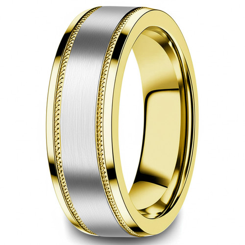 Satin 18k 2-Tone Gold Wedding Band Comfort-Fit Men's Ring