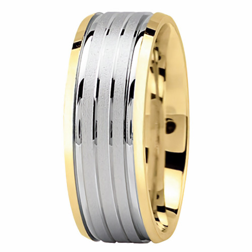 18k Two Tone Gold Wedding Band Ring Polished Grooves