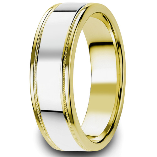 Classic Wedding Band 18k 2-Tone White Yellow Gold