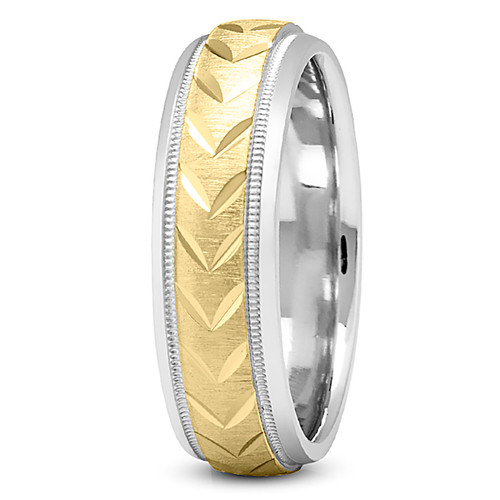 Leaf Diamond-Cut 18k 2-Tone Gold Wedding Band