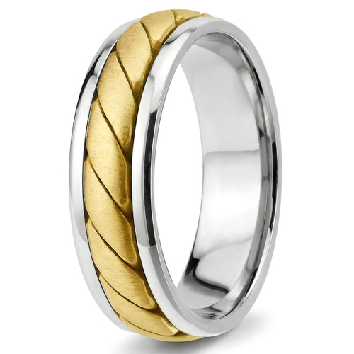 18k Two-Tone Gold Handmade Wedding Band Twisted Ring