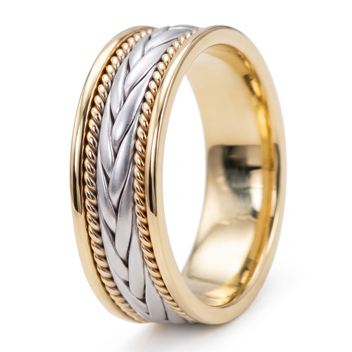 Handmade Braid Weave 18k 2-Tone Gold Wedding Band
