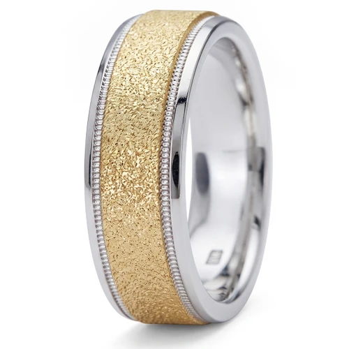 Men's 18k 2-Tone Gold Wedding Band Sandstone Finished Ring
