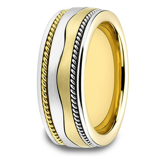 Yin-Yang Handmade Wedding Band 18k Satin 2-Tone Gold Ring