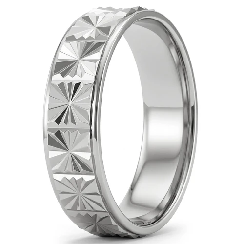 Diamond-Cut Star Wedding Band 18k White Gold Ring for Men and Women