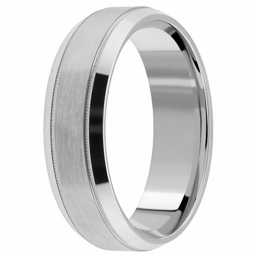 Satin Wedding Band Beveled 18k White Gold Ring