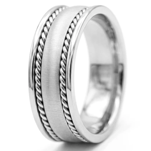Handmade Brushed 18k Gold Men's Wedding Band With Ropes